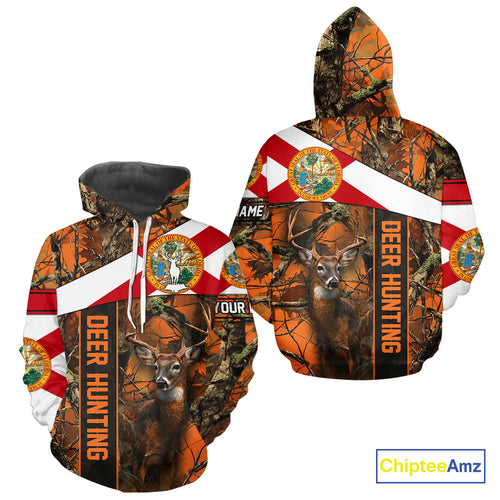 Deer Hunting Shirt With Orange Camouflage, Florida Flag, Custom Name Shirt, Gifts For Hunters NHT04