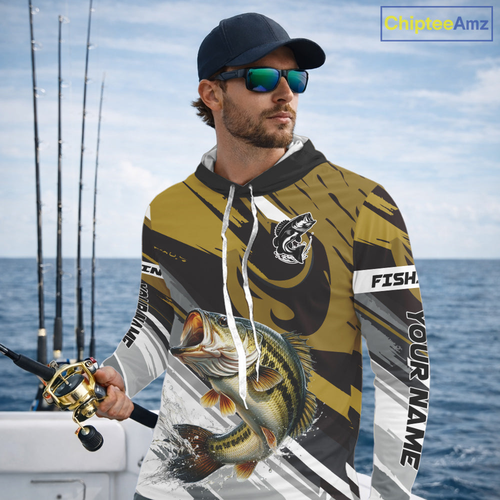 Personalized Bass Hooded Fishing Shirts Long Sleeve For Men, Bass Fishing Shirt Sport Jerseys NHT511