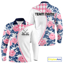 Load image into Gallery viewer, Personalized Pink Tropical Flower Mens Golf Tops Custom Team Golf Shirts, Familly Team Shirt NHT699