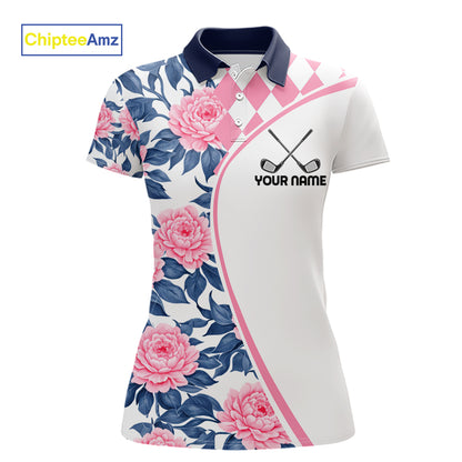 Personalized Pink Tropical Flower  Womens Golf Tops Custom Team Golf Shirts, Familly Team Shirt NHT699