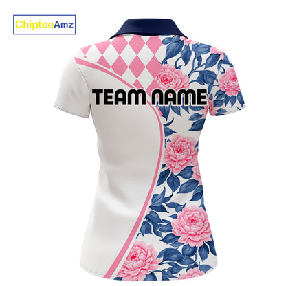 Personalized Pink Tropical Flower  Womens Golf Tops Custom Team Golf Shirts, Familly Team Shirt NHT699