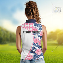 Load image into Gallery viewer, Personalized Pink Tropical Flower Womens Sleeveless Golf Tops Custom Team Golf Shirts, Familly Team Shirt NHT699