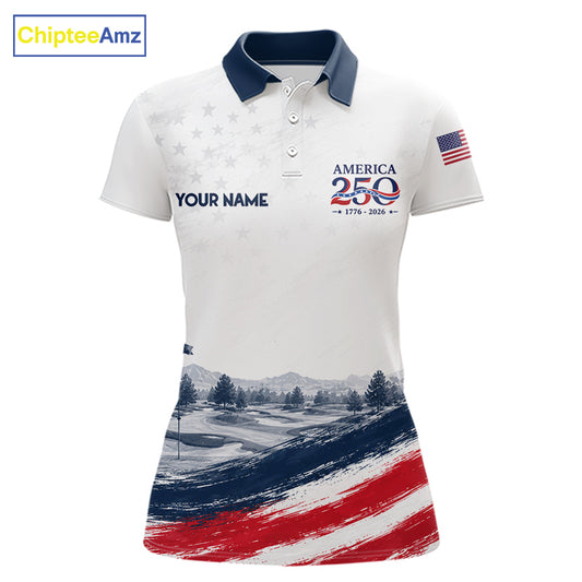 Personalized America 250 Womens Golf Polo Shirt – Patriotic Eagle USA 250Th Anniversary Apparel