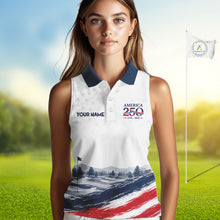Load image into Gallery viewer, Personalized America 250 Womens Sleeveless Golf Polo Shirt – Patriotic Eagle USA 250Th Anniversary Apparel