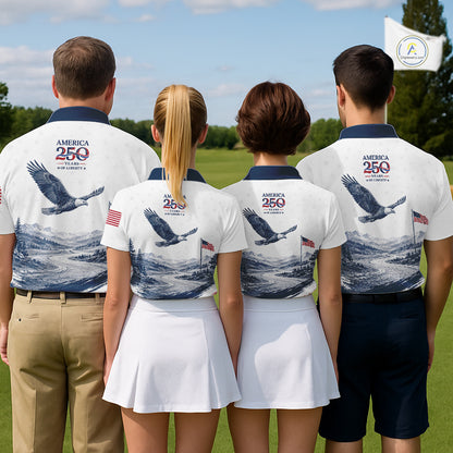 Personalized American Flag Womens Golf Polo Shirt – Patriotic Eagle USA Apparel NHT1032