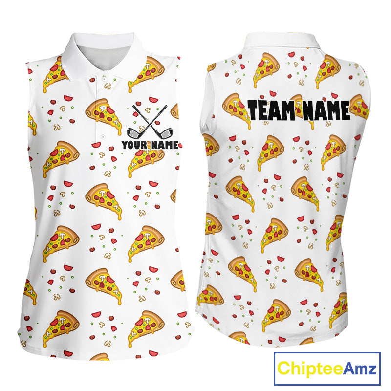 Funny Pizza Pattern Golf Shirt Sleeveless Womens Polo Shirts, Best Golf Polo Golf Shirt For Team NHT777