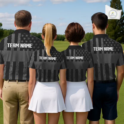 Black White American Flag Womens Golf Polo Shirts Custom Name, Team Name For Women Golf Gift NHT886