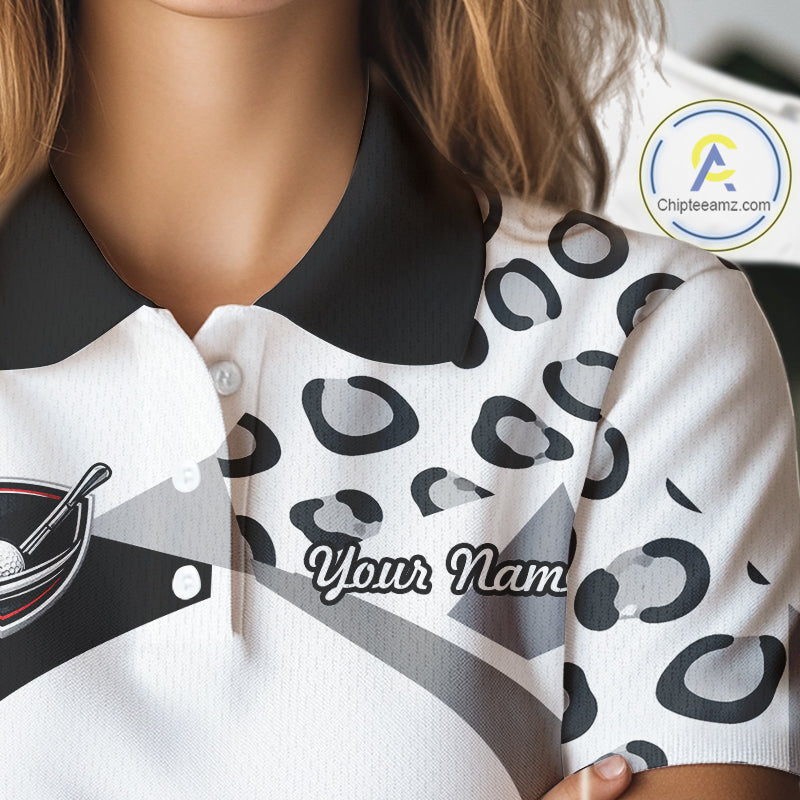 Geometric Leopard Fusion Performance Womens Golf Polo Shirt, Golf Gift For Team NHT722