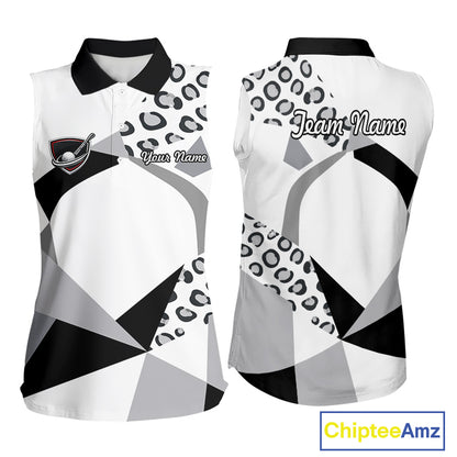 Geometric Leopard Fusion Performance Womens Sleeveless Golf Polo Shirt, Golf Gift For Womens NHT722