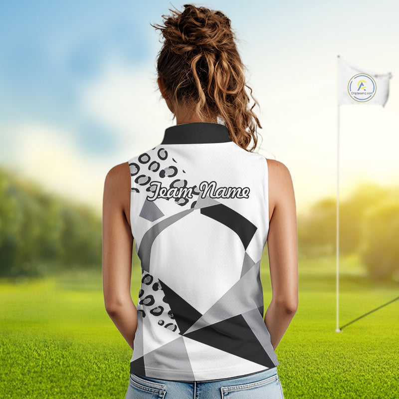 Geometric Leopard Fusion Performance Womens Sleeveless Golf Polo Shirt, Golf Gift For Womens NHT722
