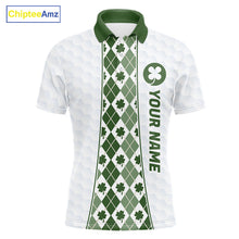 Load image into Gallery viewer, White &amp; Green Irish Argyle Mens Golf Polo Shirt St Patrick Day For Family Team Shirt  NHT724