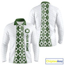 Load image into Gallery viewer, White &amp; Green Irish Argyle Mens Golf Polo Shirt St Patrick Day For Family Team Shirt  NHT724