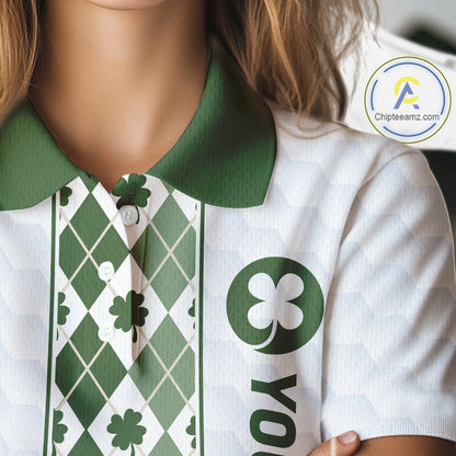 White & Green Irish Argyle Womens Golf Polo Shirt St Patrick Day For Family Team Shirt NHT724