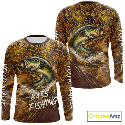 Bass Fishing Shirts Long Sleeve Skinfish Pattern Sport Jersey Personalized Name NHT407