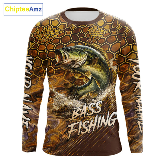 Bass Fishing Shirts Long Sleeve Skinfish Pattern Sport Jersey Personalized Name NHT407