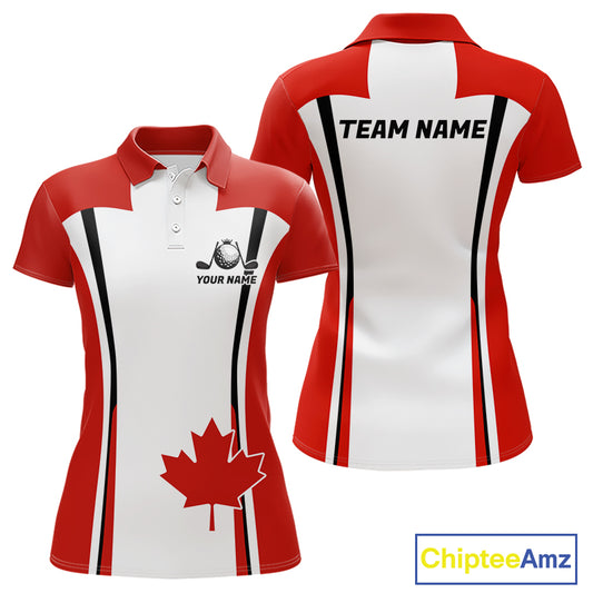 Personalized Canada Flag Womens Golf Shirts Golf Polo Shirts For Womens Patriotic Golf Tops NHT734