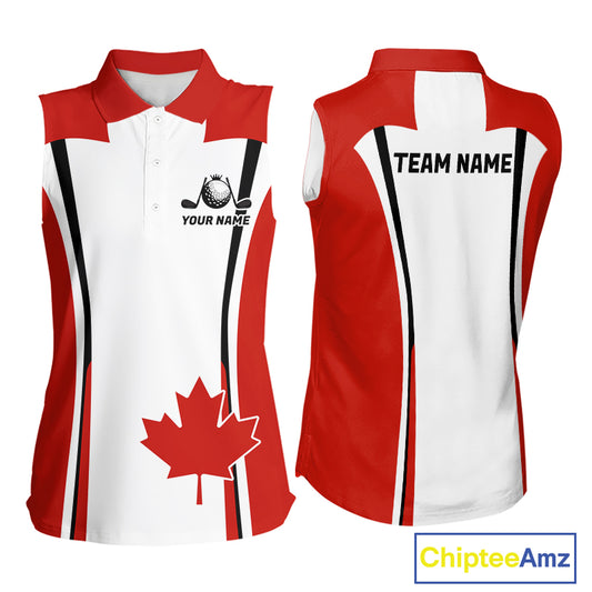 Personalized Canada Flag Sleeveless Womens  Golf Shirts Golf Polo Shirts For Women Patriotic Golf Tops NHT734