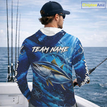 Load image into Gallery viewer, Custom Tuna Fishing Jersey, Personalized Long Sleeve Hooded Performance Fishing Shirt NHT1222