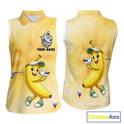 Funny Banana Sleeveless Womens Golf Polo Shirts Custom Name, Golf Shirt For Mom, Golf Gift NHT745