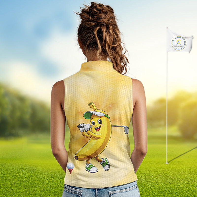 Funny Banana Sleeveless Womens Golf Polo Shirts Custom Name, Golf Shirt For Mom, Golf Gift NHT745