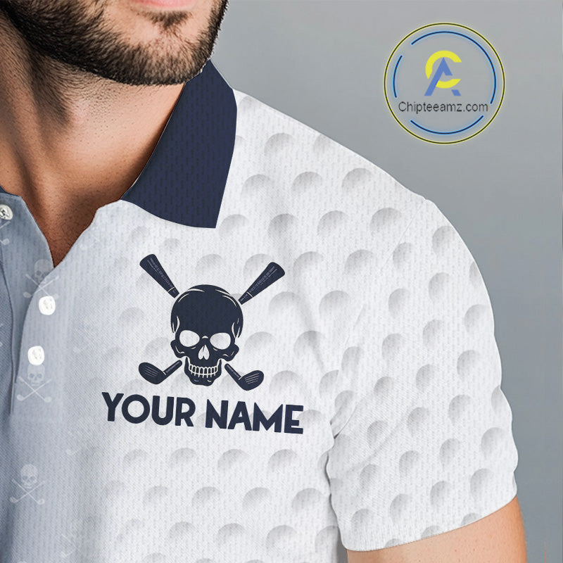 Personalized Skull Mens Golf Polo Shirt Custom Team Name Golf Ball Pattern Polo 