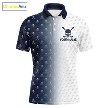 Load image into Gallery viewer, Personalized Skull Mens Golf Polo Shirt Custom Team Name Golf Ball Pattern Polo 