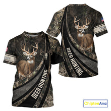 Load image into Gallery viewer, Whitetail Deer Hunting Shirt Camouflage US Flag, Deer Hunter Custom Name, Hunting Gift NHT123