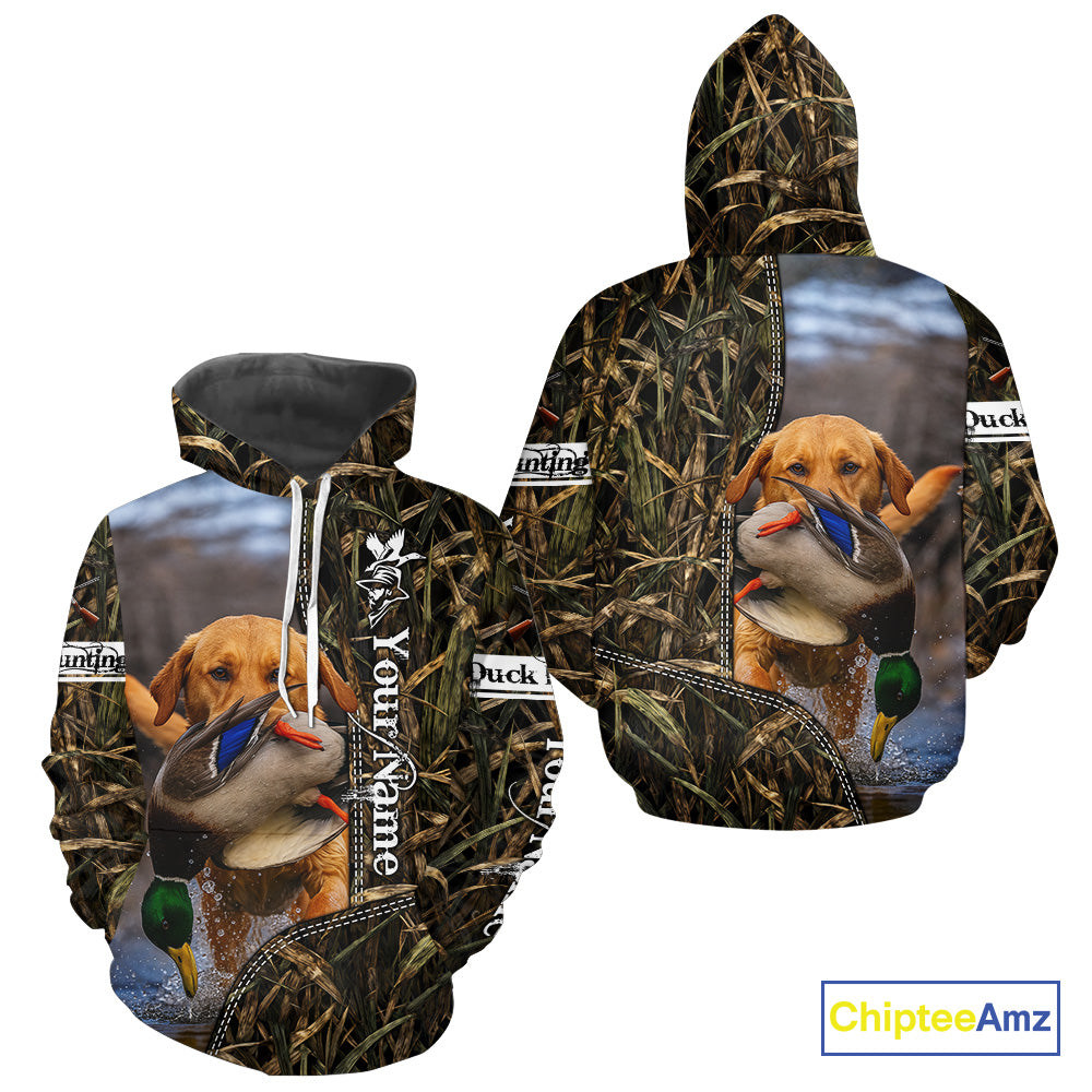 Duck Hunting Waterfowl Camouflage Shirt Yellow Labrador Retriever, Custom Name Hunting Gift NHT126