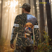 Load image into Gallery viewer, Duck Hunting Waterfowl Camouflage Shirt Yellow Labrador Retriever, Custom Name Hunting Gift NHT126