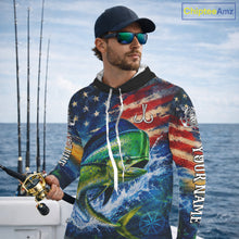 Load image into Gallery viewer, Mahi Mahi Fishing Shirt American Flag 3D All Over Print Long Sleeve Hooded Performance Apparel For Men NHT1087