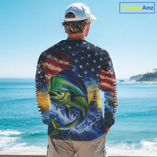 Load image into Gallery viewer, Mahi Mahi Fishing Shirt American Flag 3D All Over Print Long Sleeve Performance Apparel For Men NHT1087