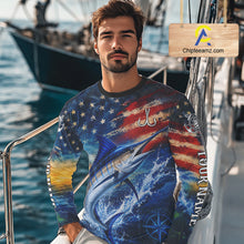 Load image into Gallery viewer, Marlin Fishing Shirt American Flag 3D All Over Print Long Sleeve Performance Apparel For Men NHT1088