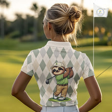 Load image into Gallery viewer, Personalized Sloth Golfer Polo Shirt Funny Golf Argyle Pattern Custom Name Golf Lover Gift for Womens 