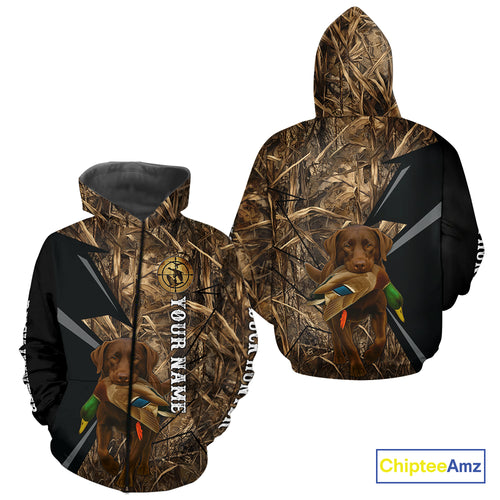 Duck Hunting Camo Shirt with Chocolate Lab – All Over Print, Perfect Gift for Waterfowl Hunters NHT243
