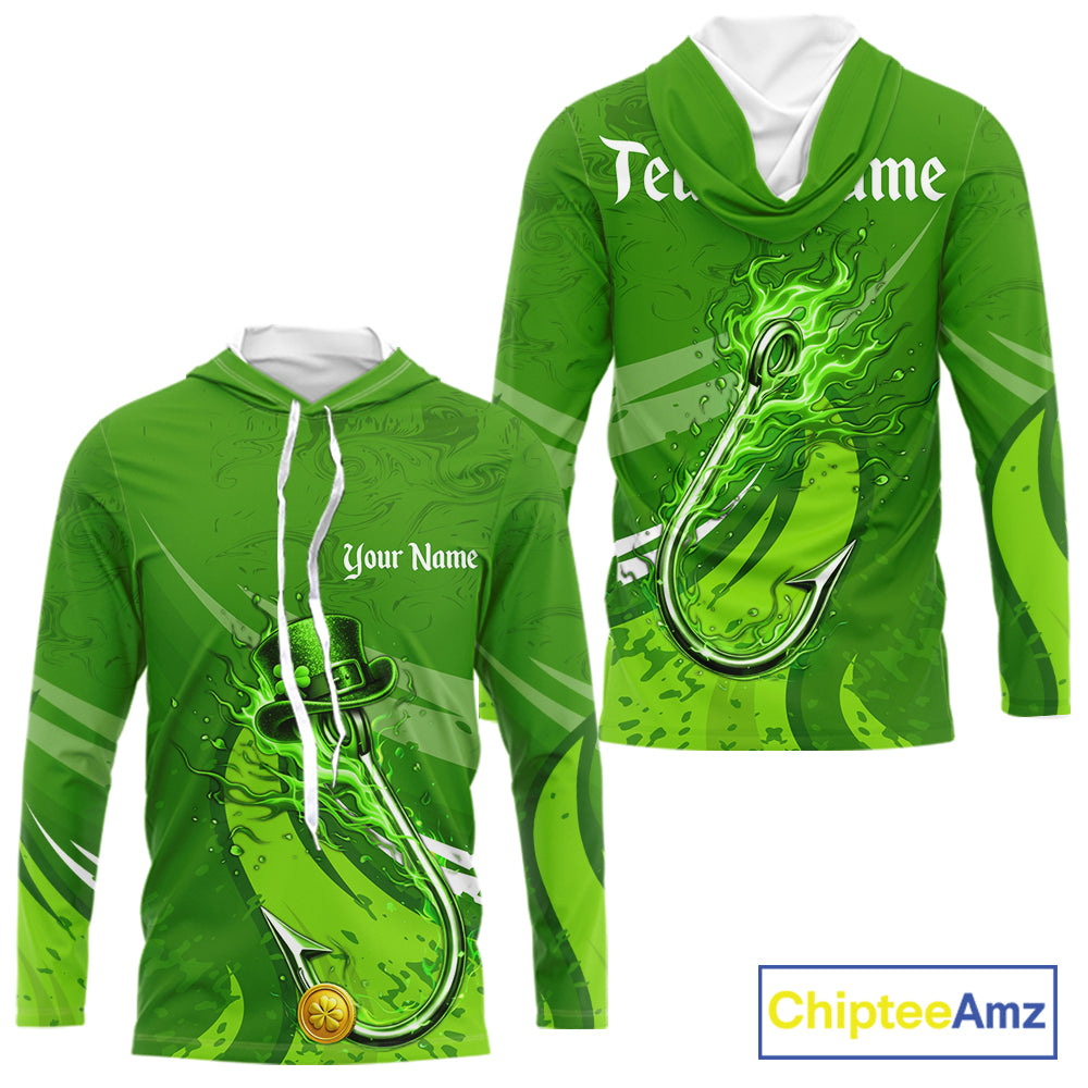 Custom Name St Patrick's Day Long Sleeve Fishing Shirts, St Patty's Day Hook Fishing Jerseys NHT425