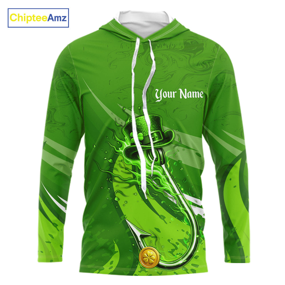 Custom Name St Patrick's Day Long Sleeve Fishing Shirts, St Patty's Day Hook Fishing Jerseys NHT425