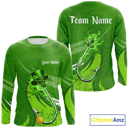 Custom Name St Patrick's Day Long Sleeve Fishing Shirts, St Patty's Day Hook Fishing Jerseys NHT425