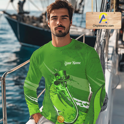 Custom Name St Patrick's Day Long Sleeve Fishing Shirts, St Patty's Day Hook Fishing Jerseys NHT425