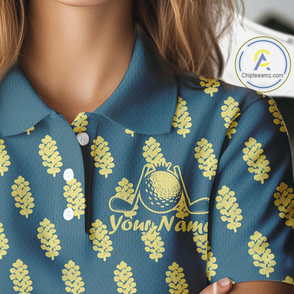 Teal Golf Polo Shirt With Flower Pattern – Lightweight Performance Polo For Womens NHT782