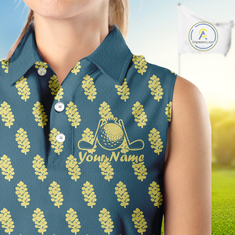 Teal Sleeveless Womens Golf Polo Shirt With Flower Pattern – Lightweight Performance Polo For Women NHT782