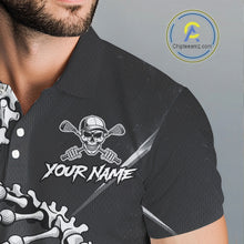 Load image into Gallery viewer, Custom Black Grey Mens Golf Polo Shirt DNA Skull Design, Personalized Name Golf Shirt, Golf Team Shirt NHT793