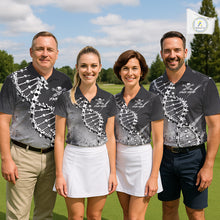 Load image into Gallery viewer, Custom Black Grey Mens Golf Polo Shirt DNA Skull Design, Personalized Name Golf Shirt, Golf Team Shirt NHT793