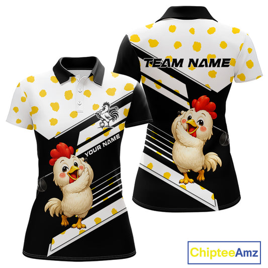 Funny Chicken Womens Golf Polo Shirt  Personalized Rooster Golfer Custom Name