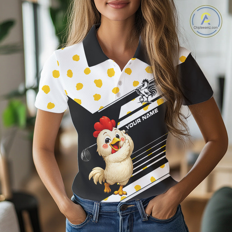 Funny Golf Polo Shirt Custom Name Chicken Golf Shirt For Womens, Funny Golf Shirt For Team  NHT947