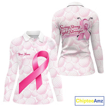Load image into Gallery viewer, Swing Strong Fight Stronger Pink Ribbon Custom Breast Cancer Ladies Golf Polo Shirt NHT796