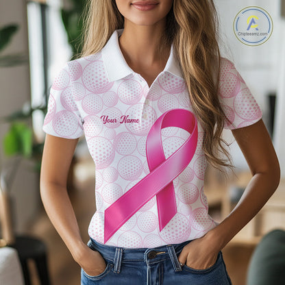 Swing Strong Fight Stronger Pink Ribbon Custom Breast Cancer Ladies Golf Polo Shirt NHT796