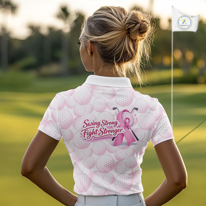 Swing Strong Fight Stronger Pink Ribbon Custom Breast Cancer Ladies Golf Polo Shirt NHT796