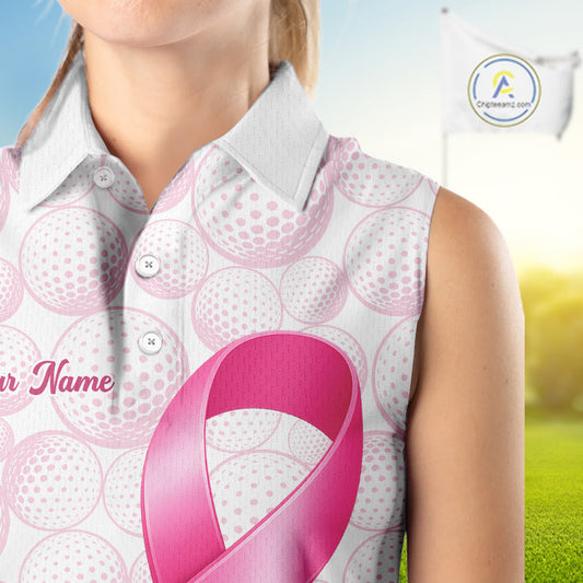 Swing Strong Fight Stronger Pink Ribbon Custom Breast Cancer Ladies Sleeveless Women Golf Polo Shirt NHT796