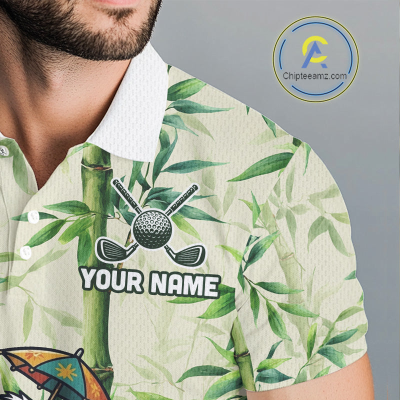 Funny Tropical Bamboo Panda Bear Apparel, Custom Name Performance Golf Jersey For Men NHT958