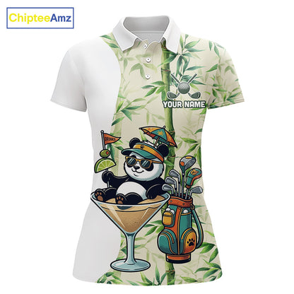 Funny Tropical Bamboo Panda Bear Apparel, Custom Name Performance Golf Jersey For Womens 